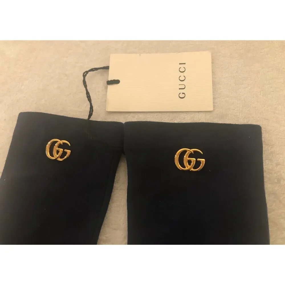 NWT Gucci Viola Blue Suede & Black Leather Marmont Logo Gloves Sz 7.5/M $630.00